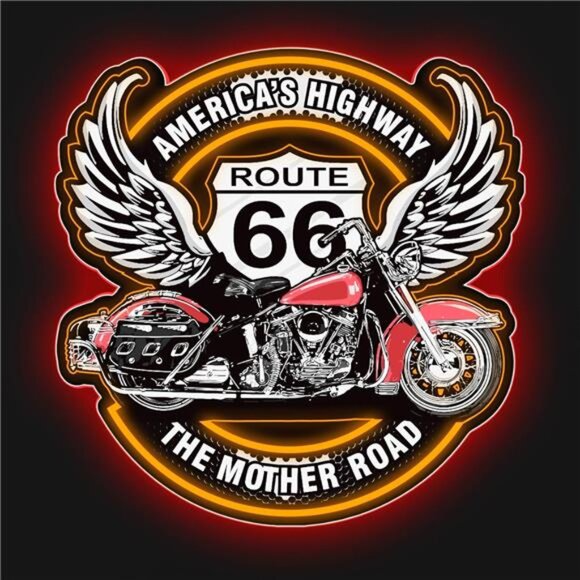 Route 66 LED Neon Sign Light Harley Motorcycle Retro 3D Garage Shop Man Cave NEW - Picture 1 of 8